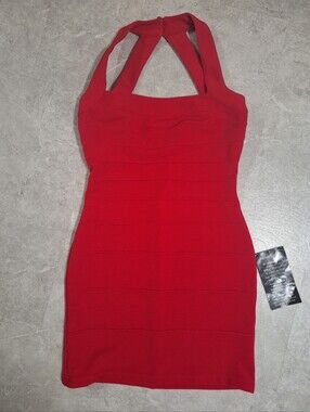 Vintage Victorias Secret Moda Intl - Red Halter Bodycon Dress Medium